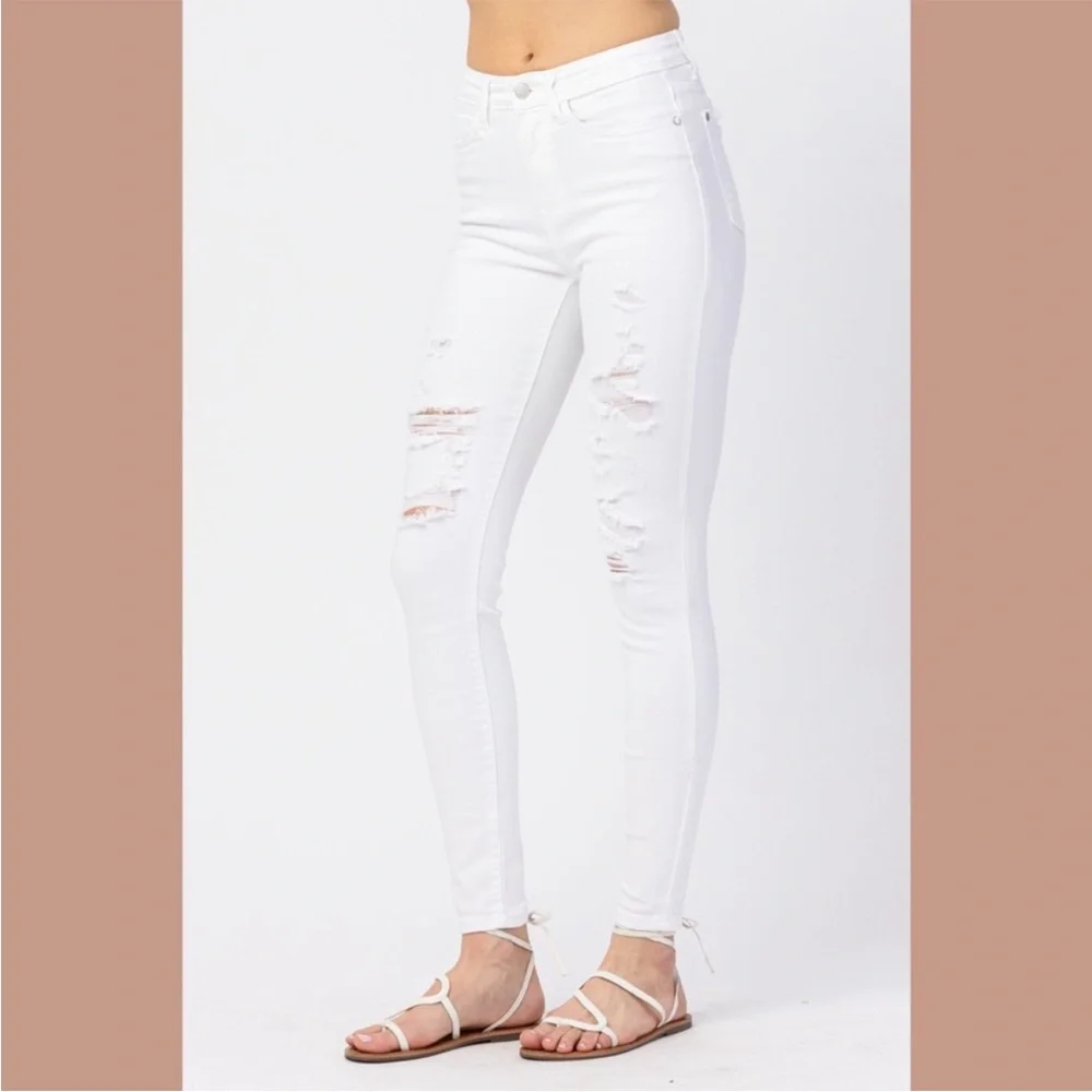 Judy Blue Mid-Rise Skinny Destroyed Jeans 82280 - Picture 2 of 10